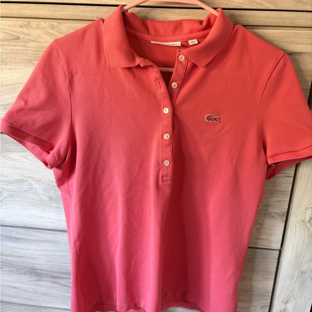 Lacoste Women's Coral Button Down Polo Shirt